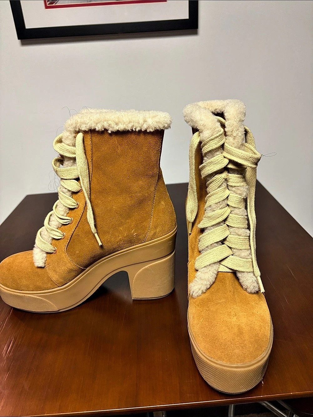See by Chloe Brown Platform Lace-Up Boots Like New